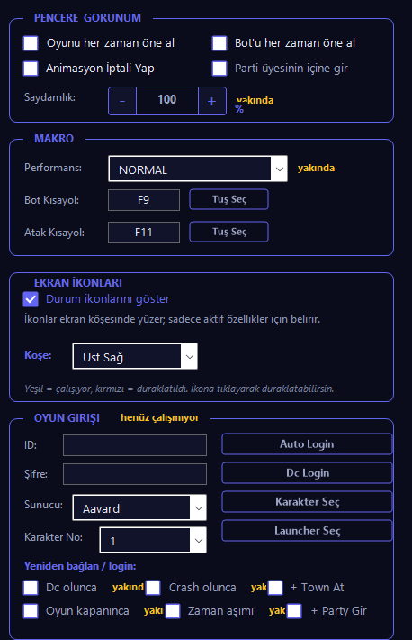 FunnyMacro — Ayarlar, Program sekmesi