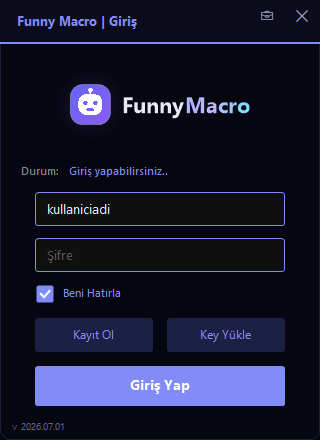 FunnyMacro — giriş penceresi