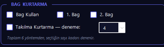 FunnyMacro — Tedarik Bag ve Kurtarma bölümü