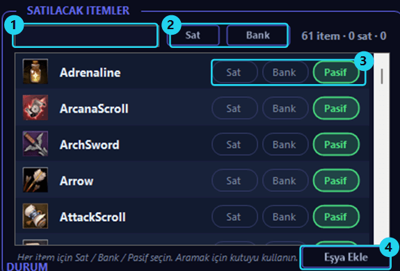 FunnyMacro — Tedarik Satılacak İtemler listesi